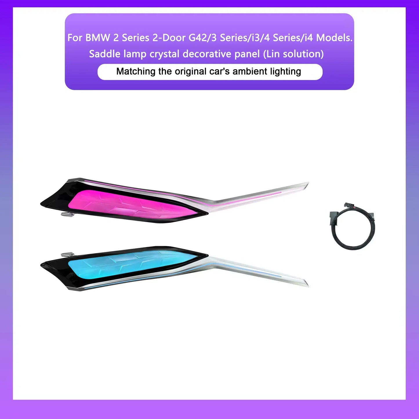 BMW 3 Series G20 / G28 / G80, 2 Series, i3, M3, M4 & G22 / G82 Center Console Saddle 64-Color LED Ambient Light Kit 2020 - 2024