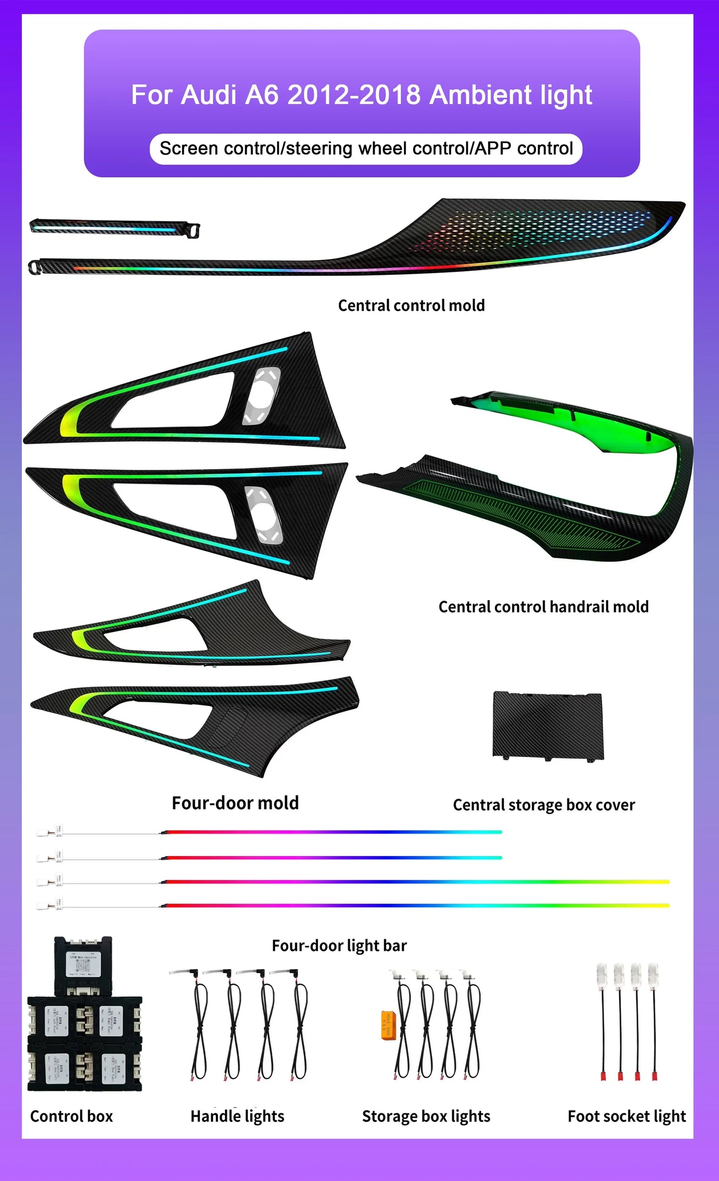 Audi A6 / S6 / RS6 C7 Interior 64-Color Dynamic Symphony LED Ambient Light Kit 2012 - 2018