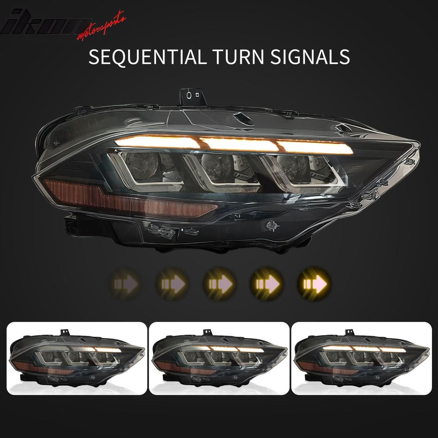 2018-2023 Ford Mustang EcoBoost GT V6 2024 Style Switchback Headlights