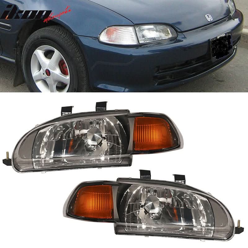 1992-1995 Honda Civic Amber JDM Pair Glass Lens Driving Lamp Headlight