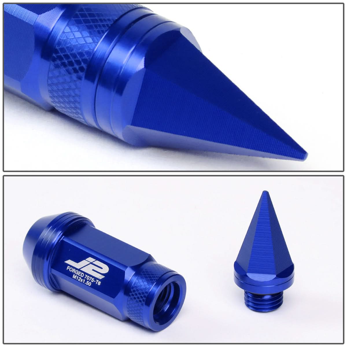 Spiked Aluminum Lug Nuts 80mm M12x1.5 20pc Set with Adapter Blue