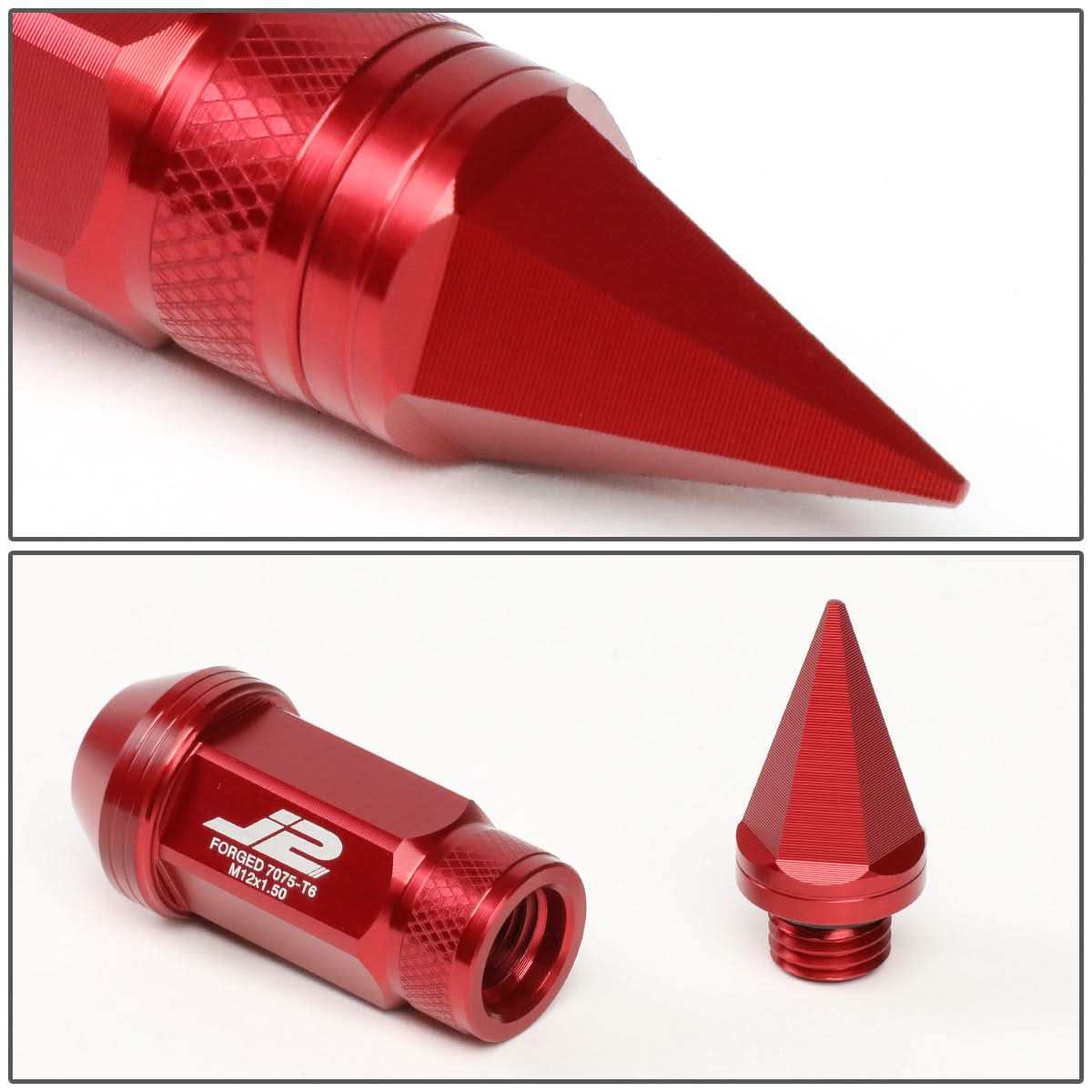 Spiked Cap Lug Nuts 20pc Set M12x1.5 80mm Aluminum Red