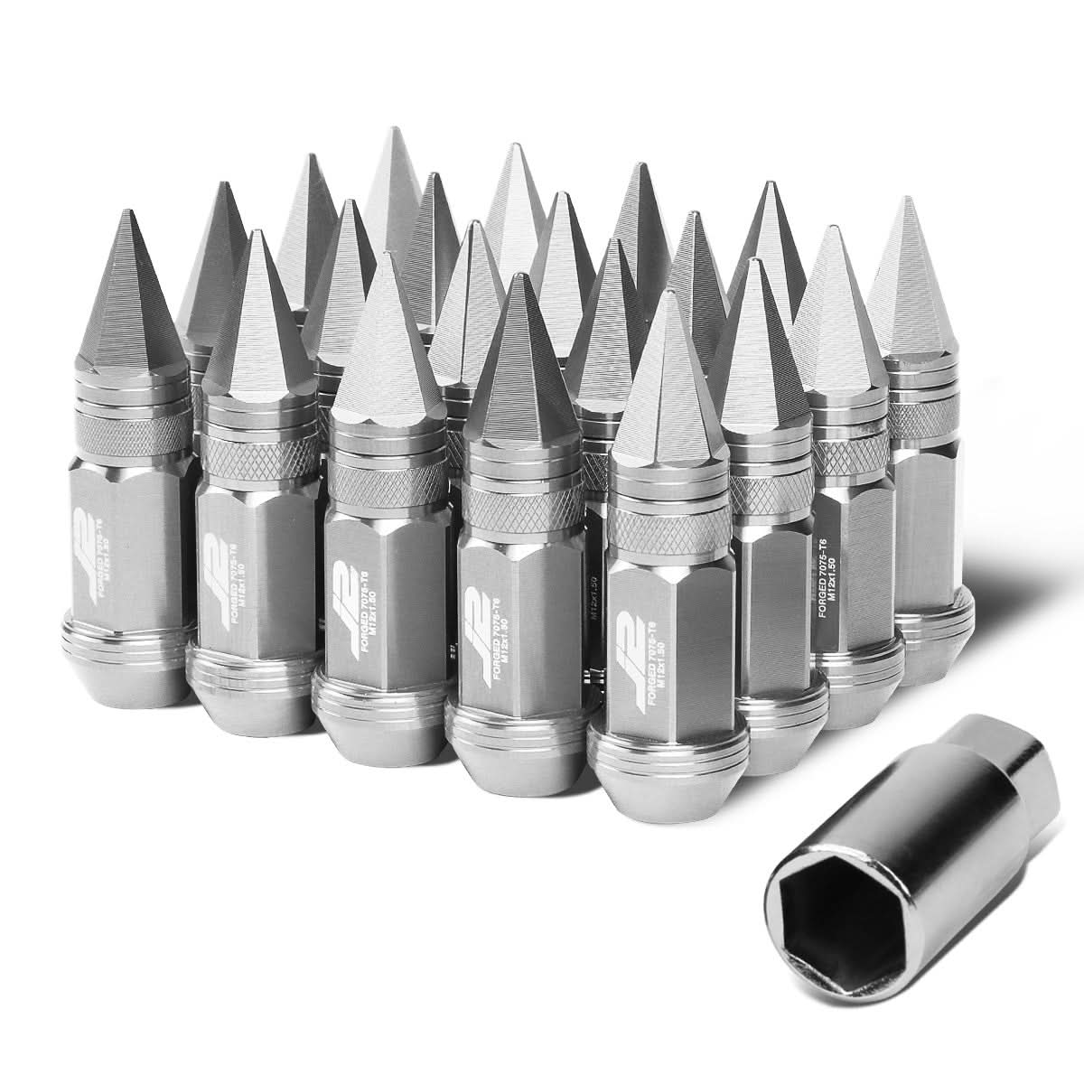 Spiked Cap Lug Nuts Set M12X1.5 80MM Aluminum 20PCS w/ Adapter