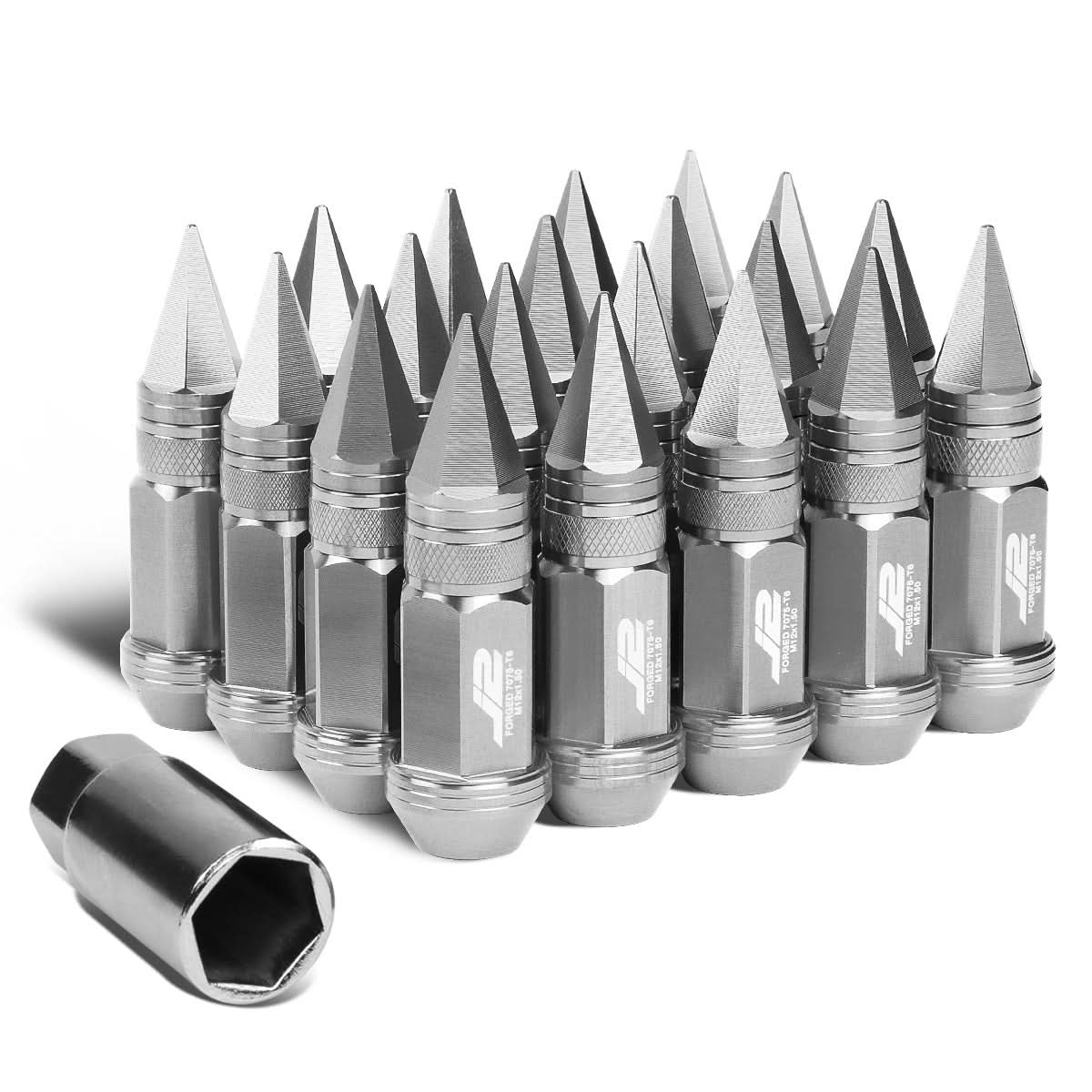 Spiked Cap Lug Nuts Set M12X1.5 80MM Aluminum 20PCS w/ Adapter
