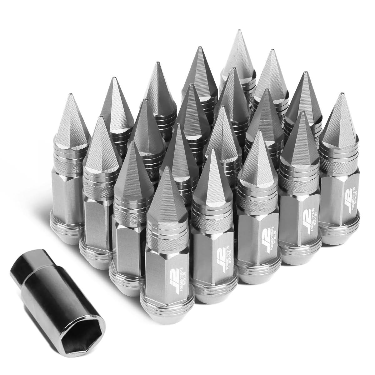 Spiked Cap Lug Nuts Set M12X1.5 80MM Aluminum 20PCS w/ Adapter