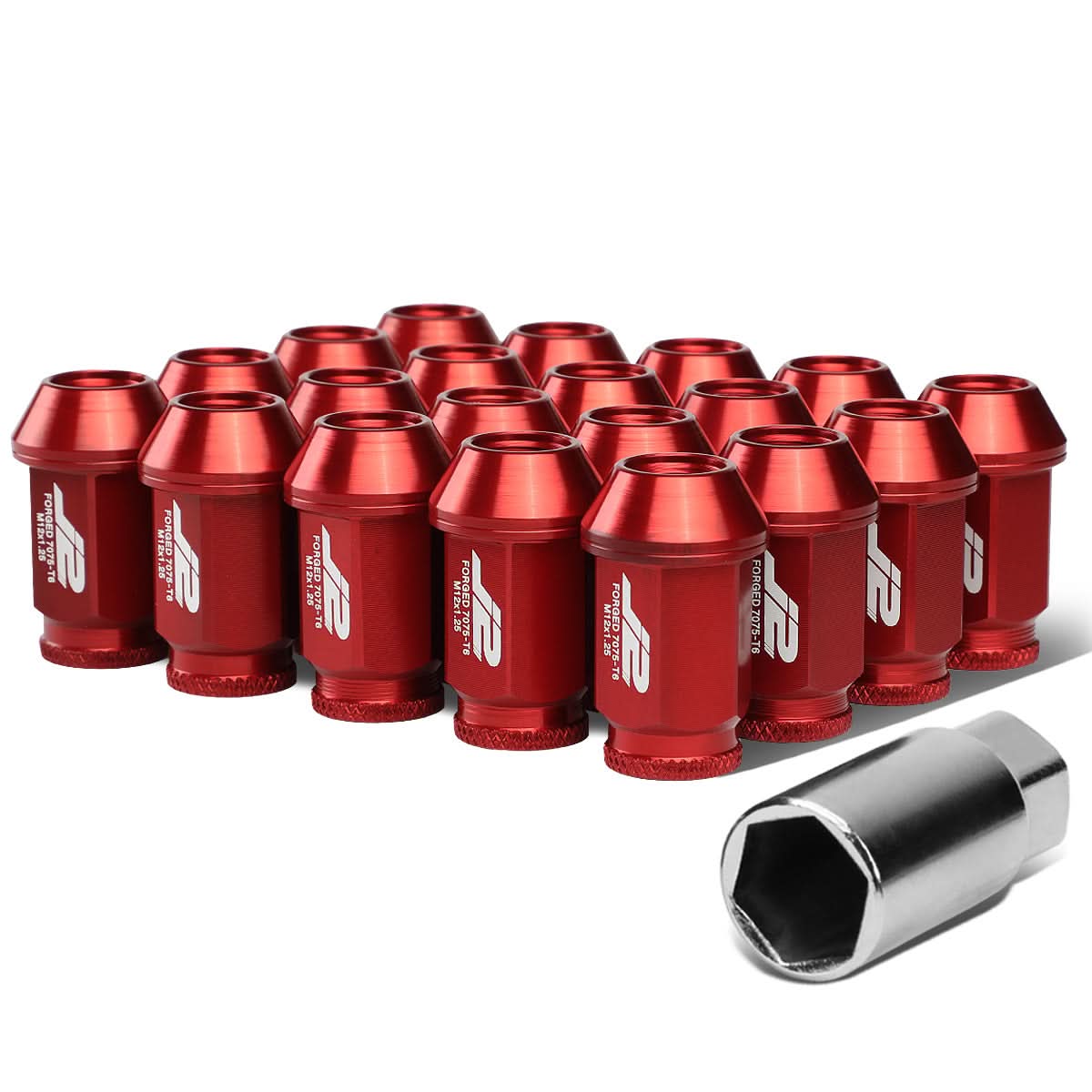 Aluminum Open-End Lug Nuts 40MM M12x1.25 20PCS Set Red