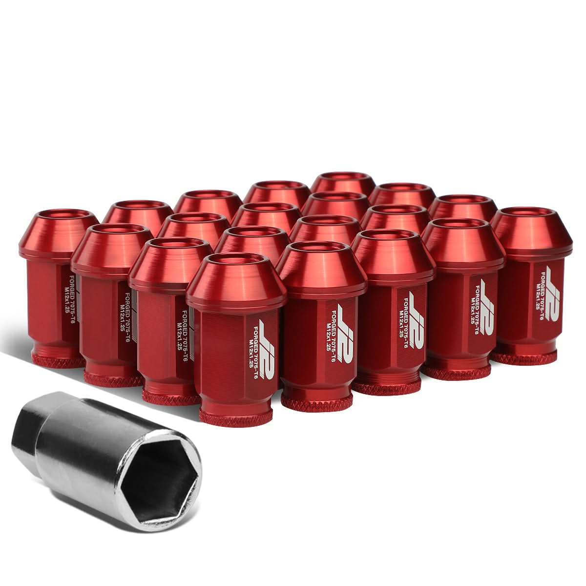 Aluminum Open-End Lug Nuts 40MM M12x1.25 20PCS Set Red