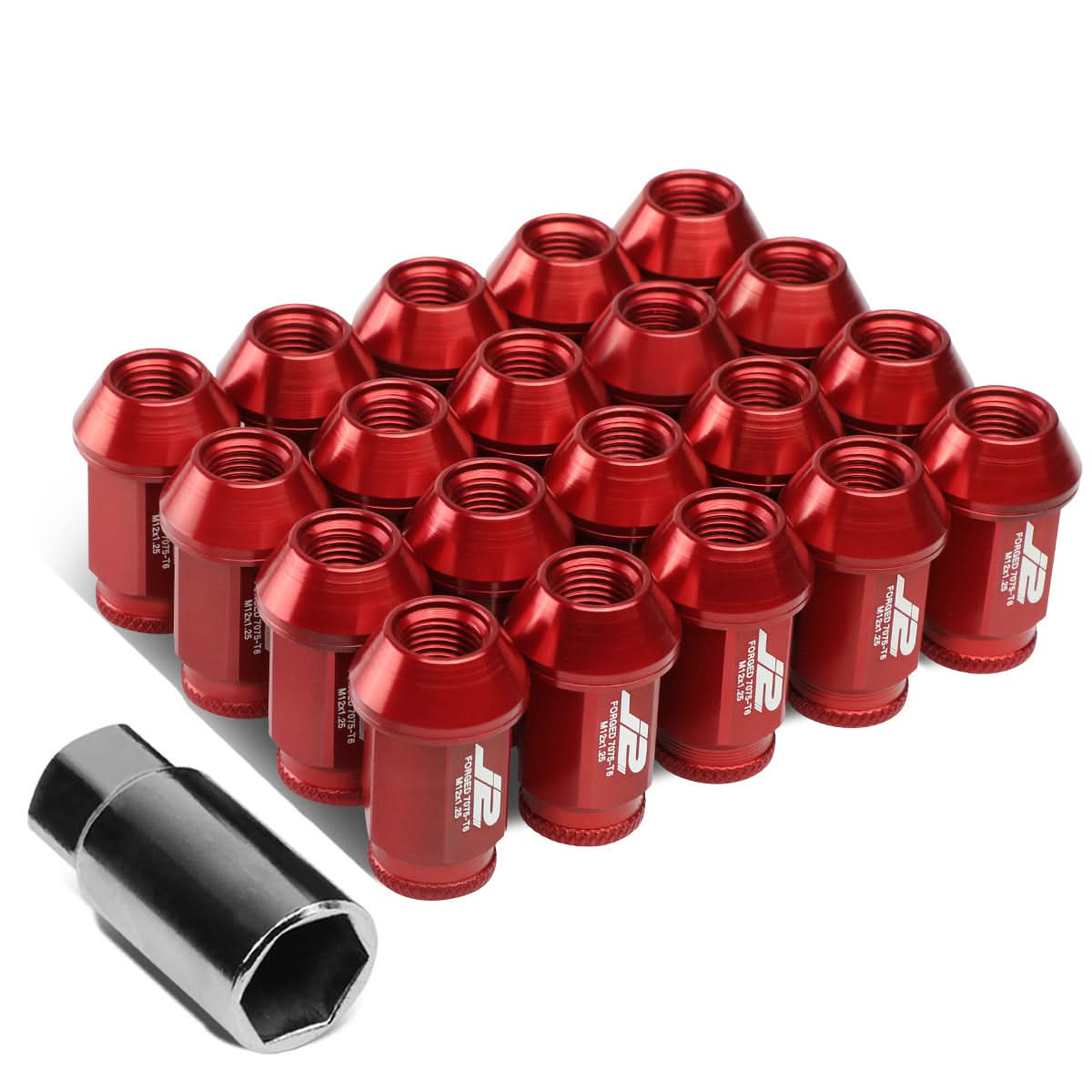 Aluminum Open-End Lug Nuts 40MM M12x1.25 20PCS Set Red