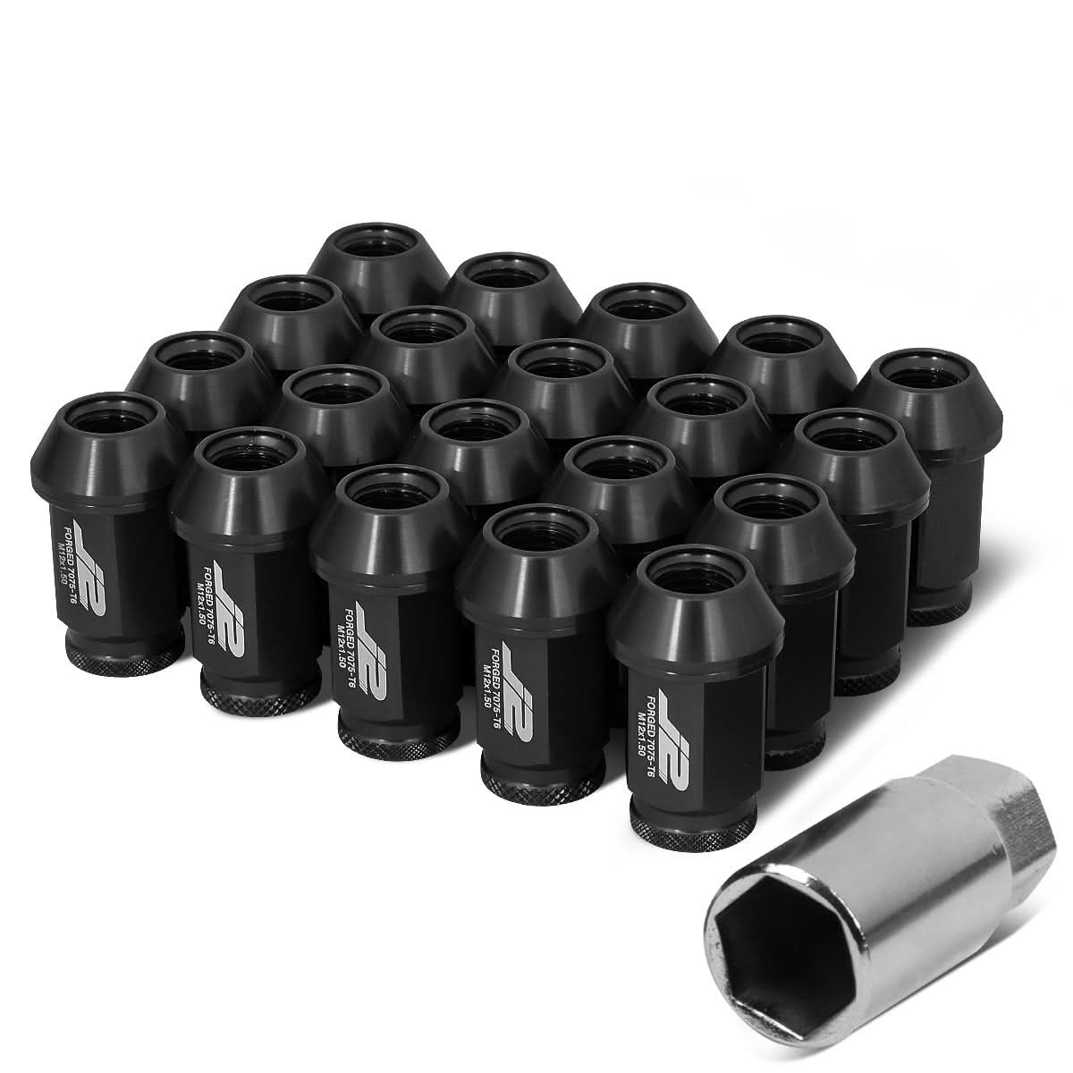 Aluminum Lug Nuts Open-End 40MM M12X1.5 20PCS with Adapter Black