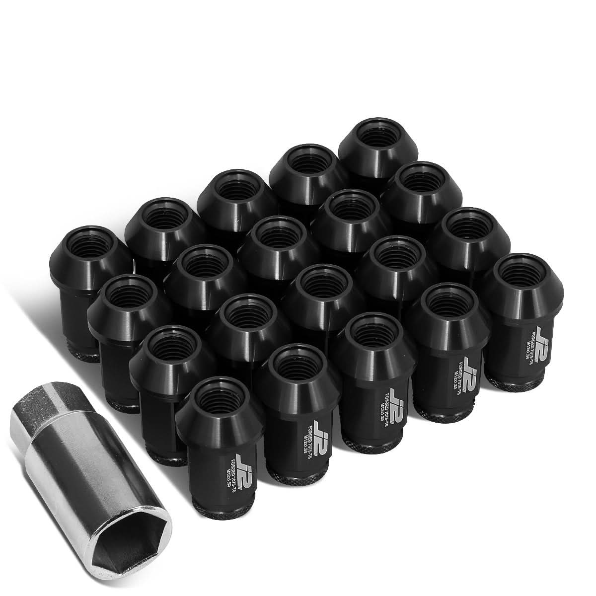 Aluminum Lug Nuts Open-End 40MM M12X1.5 20PCS with Adapter Black