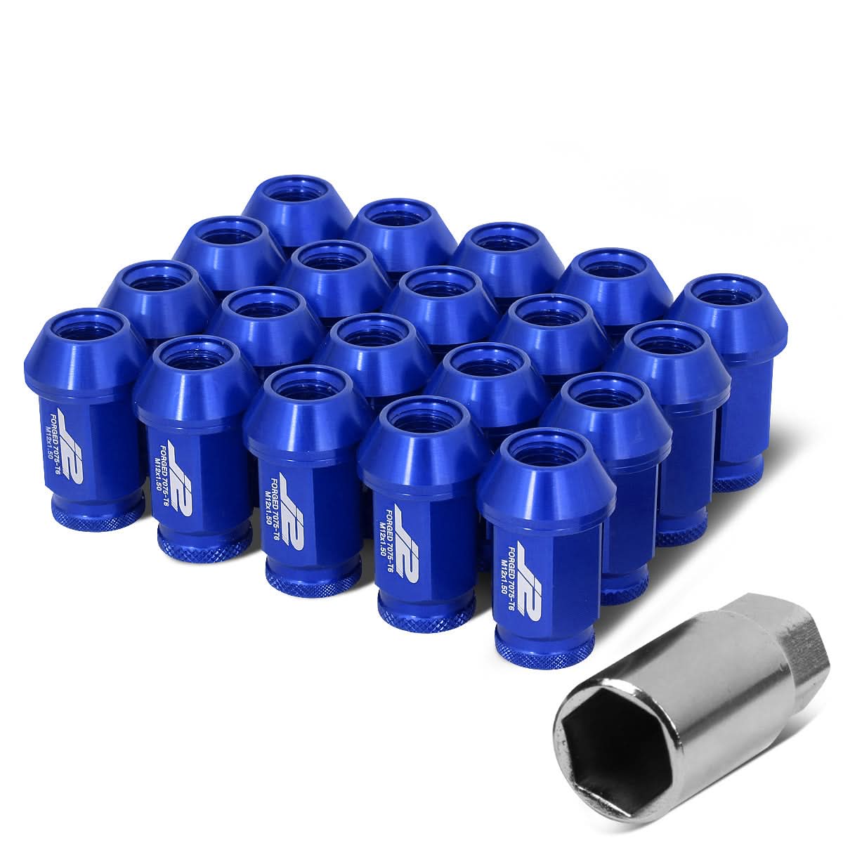 Aluminum Open-End Lug Nuts 40MM M12X1.5 20PCS with Adapter Blue