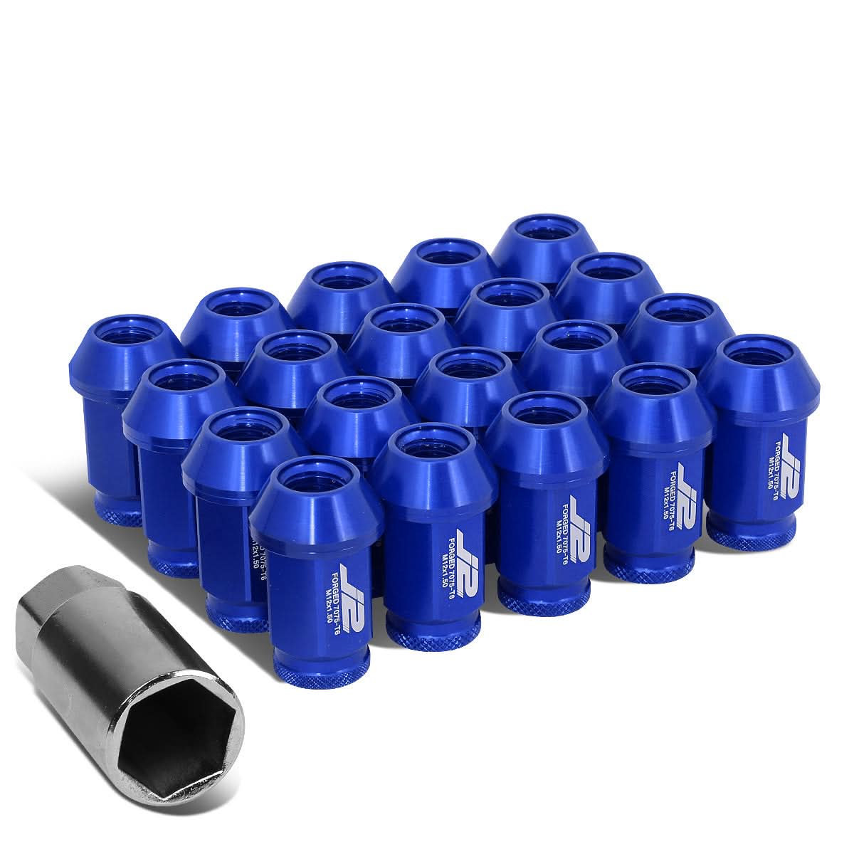 Aluminum Open-End Lug Nuts 40MM M12X1.5 20PCS with Adapter Blue