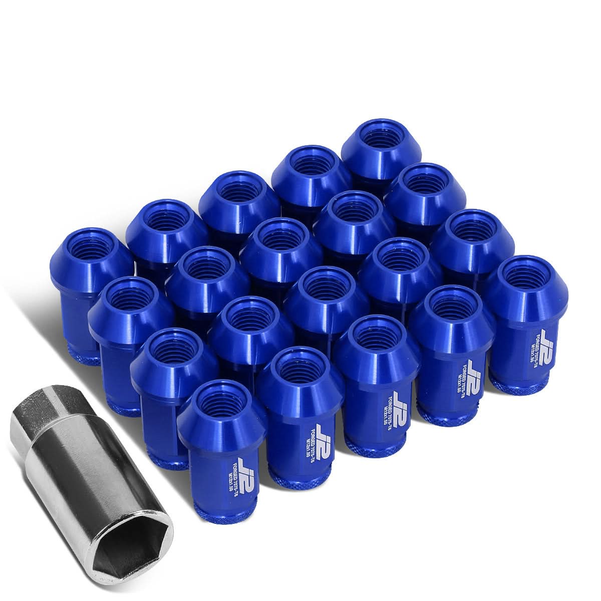 Aluminum Open-End Lug Nuts 40MM M12X1.5 20PCS with Adapter Blue