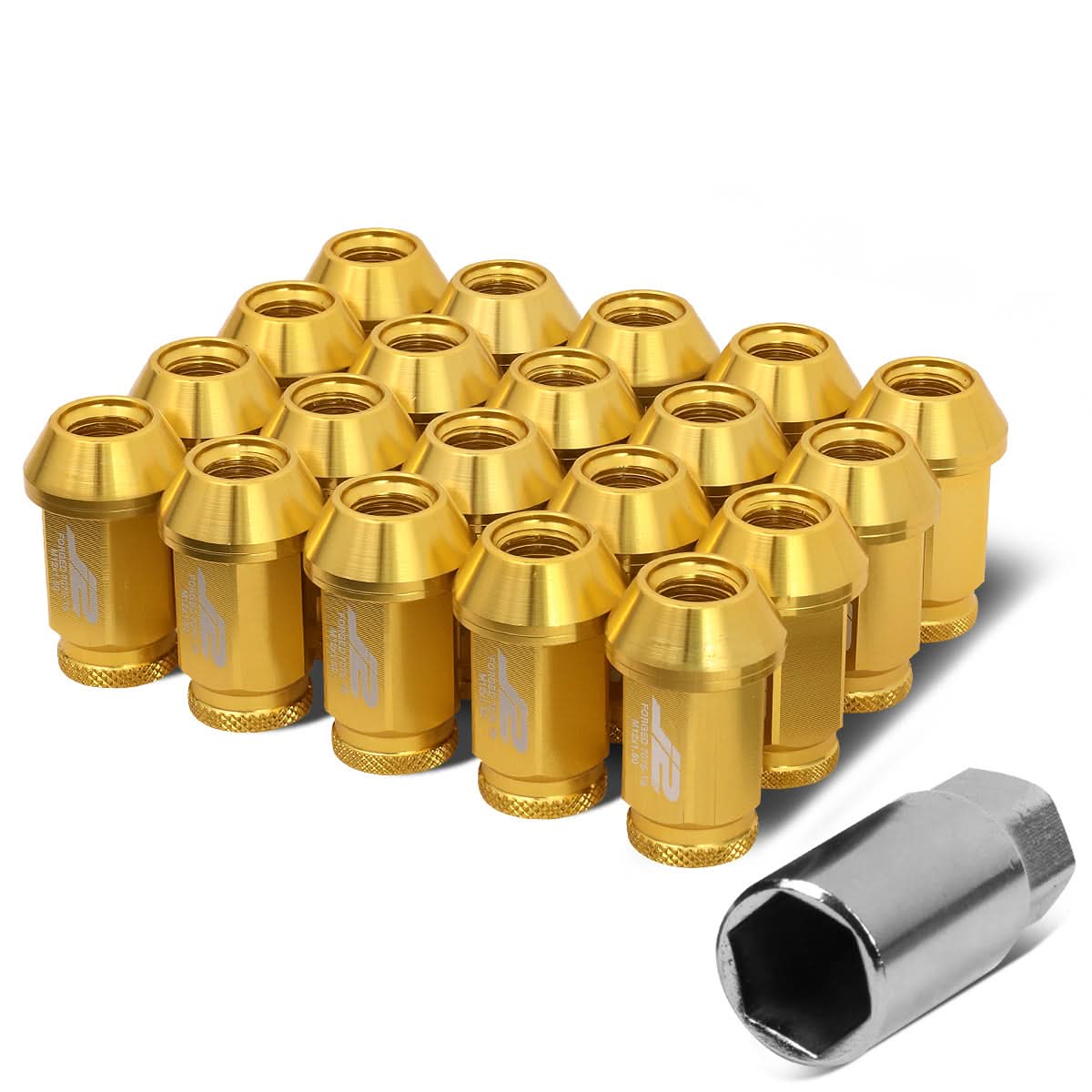 Aluminum Lug Nuts Open-End 40MM M12X1.5 20PCS w/ Adapter Gold