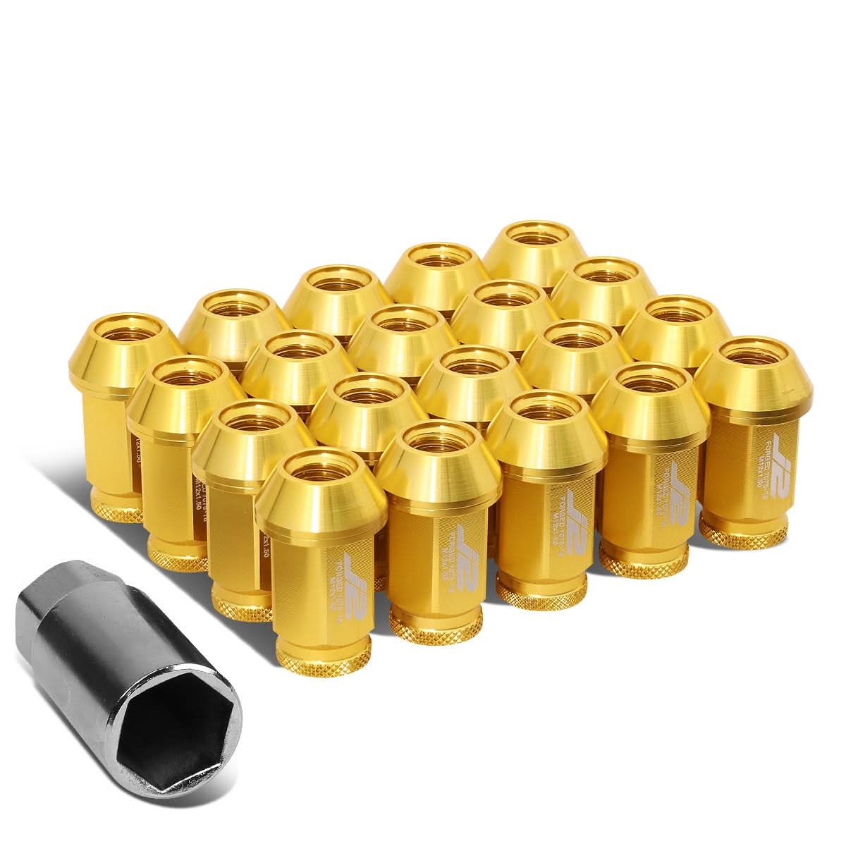 Aluminum Lug Nuts Open-End 40MM M12X1.5 20PCS w/ Adapter Gold