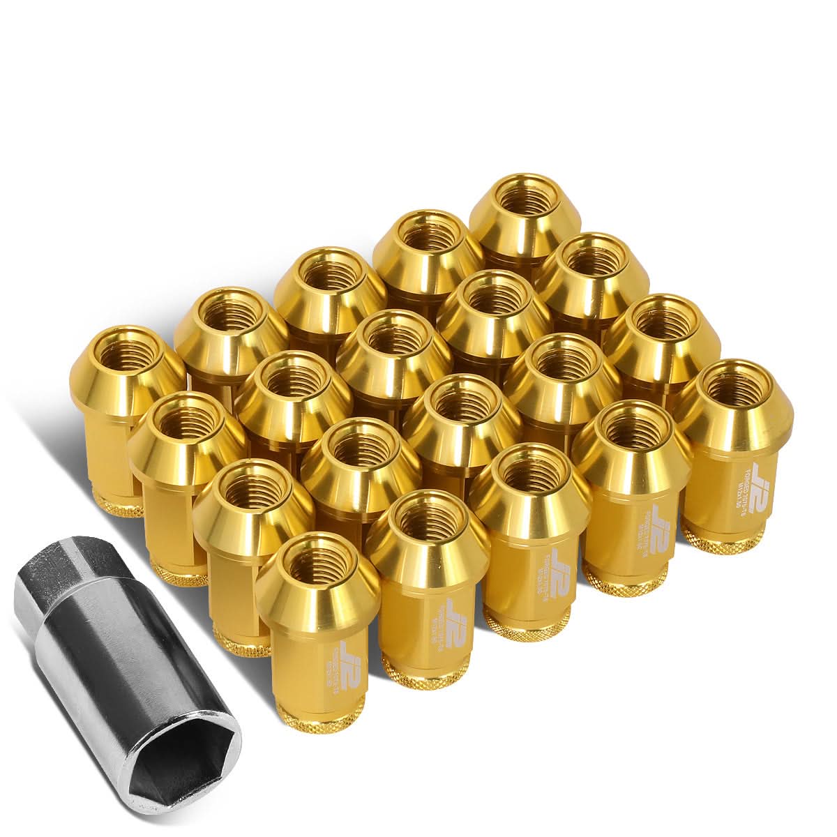 Aluminum Lug Nuts Open-End 40MM M12X1.5 20PCS w/ Adapter Gold