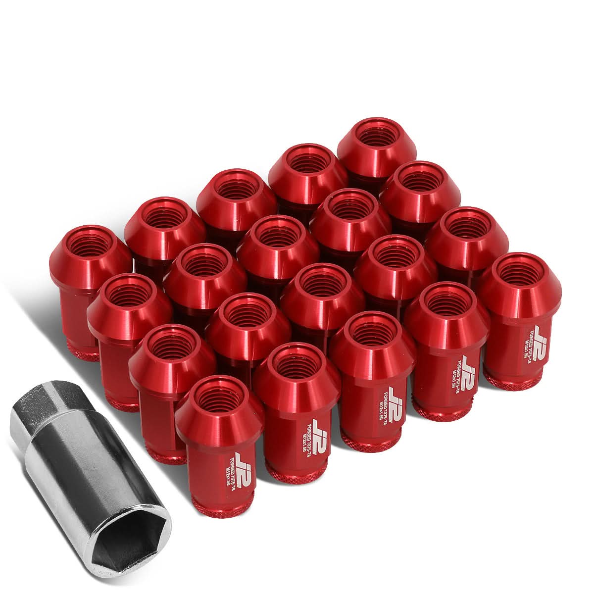 Aluminum Open-End Lug Nuts 40MM M12X1.5 Red 20PCS w/ Adapter