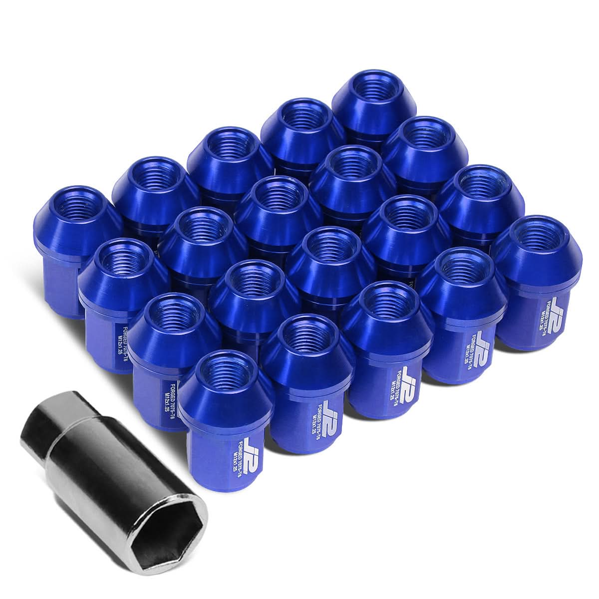 Universal Aluminum Close-End Lug Nuts 35MM M12X1.25 20PCS w/ Adapter Blue