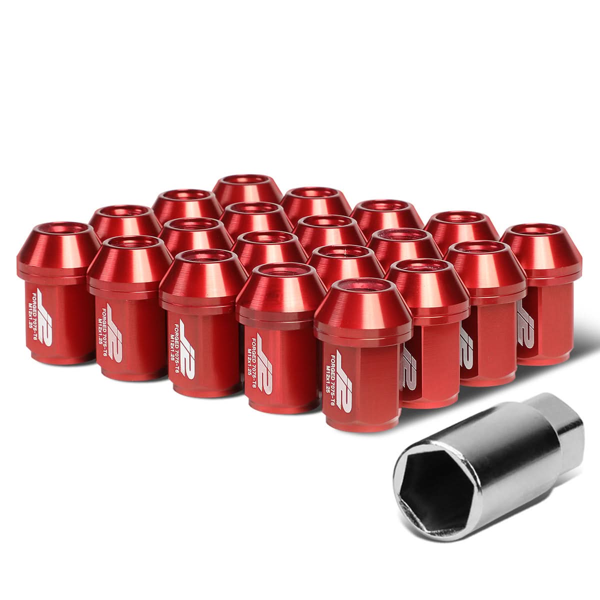 Aluminum Close-End Lug Nuts 35MM M12X1.25 Red 20PCS w/ Adapter