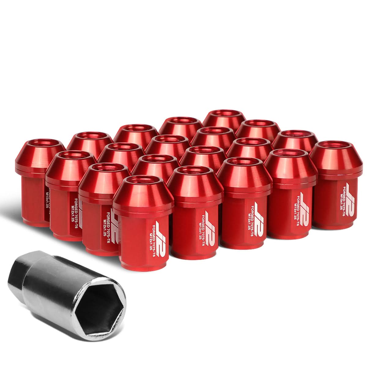 Aluminum Close-End Lug Nuts 35MM M12X1.25 Red 20PCS w/ Adapter