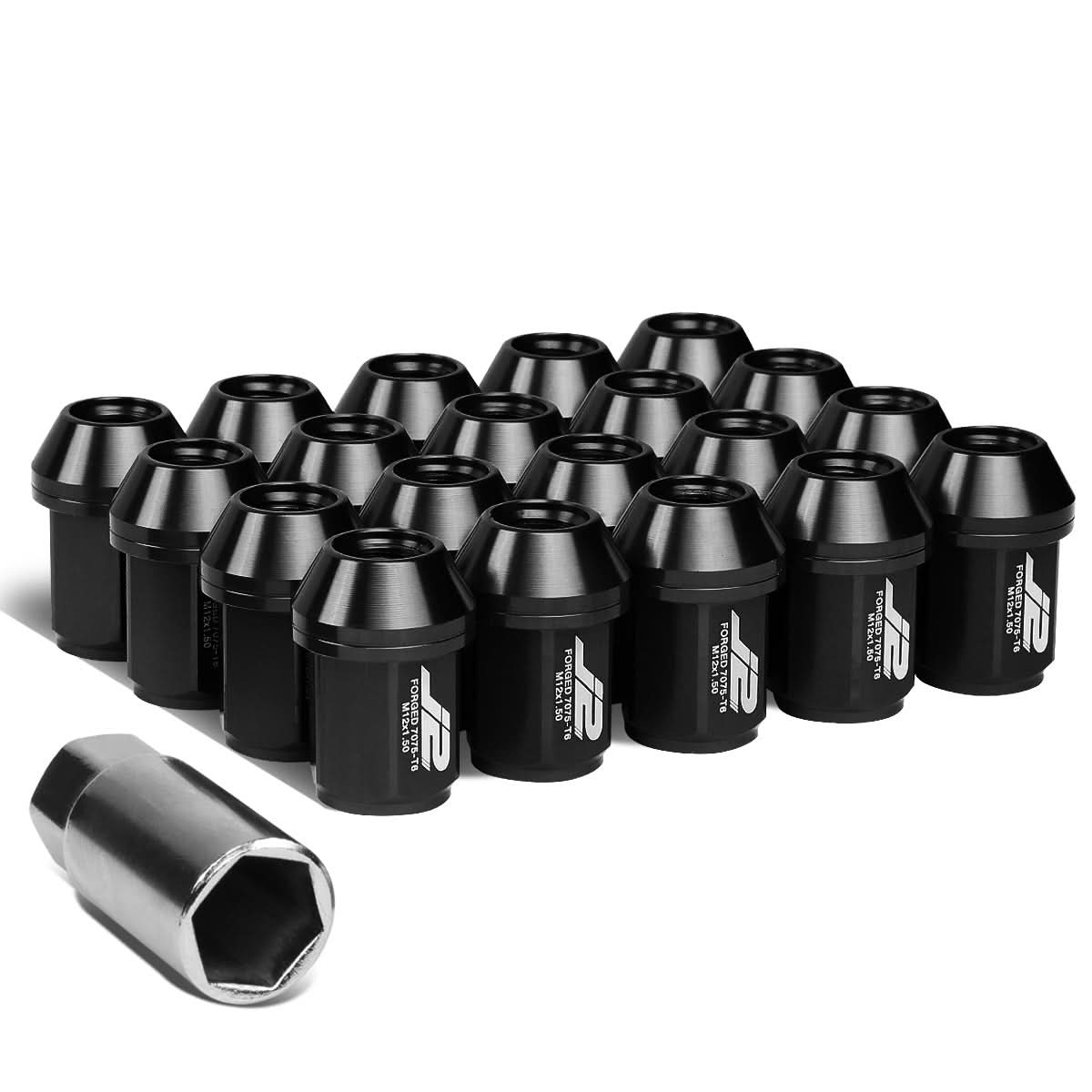 Universal Aluminum Lug Nuts Close End 35mm M12x1.5 20pc with Adapter Black