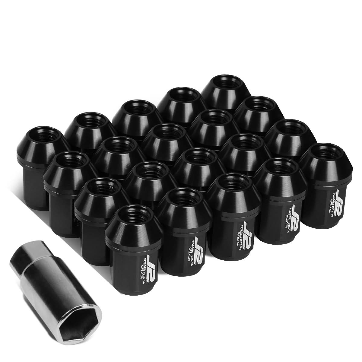 Universal Aluminum Lug Nuts Close End 35mm M12x1.5 20pc with Adapter Black