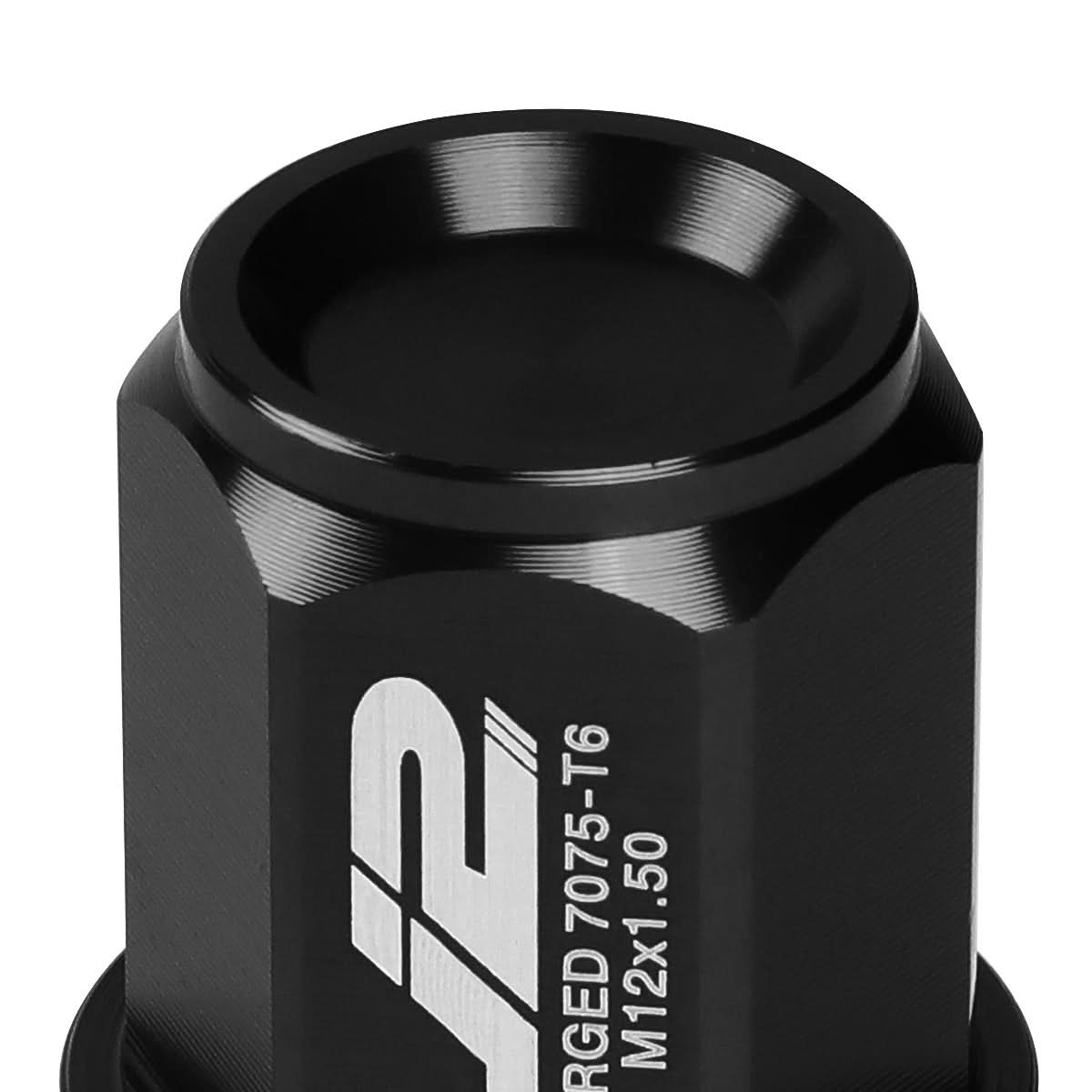Universal Aluminum Lug Nuts Close End 35mm M12x1.5 20pc with Adapter Black