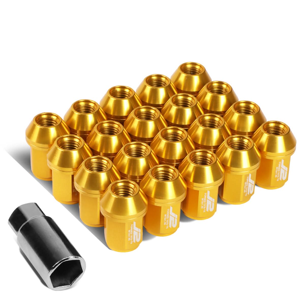 M12x1.5 Close-End Aluminum Lug Nuts 35mm Gold 20pc Set w/ Adapter