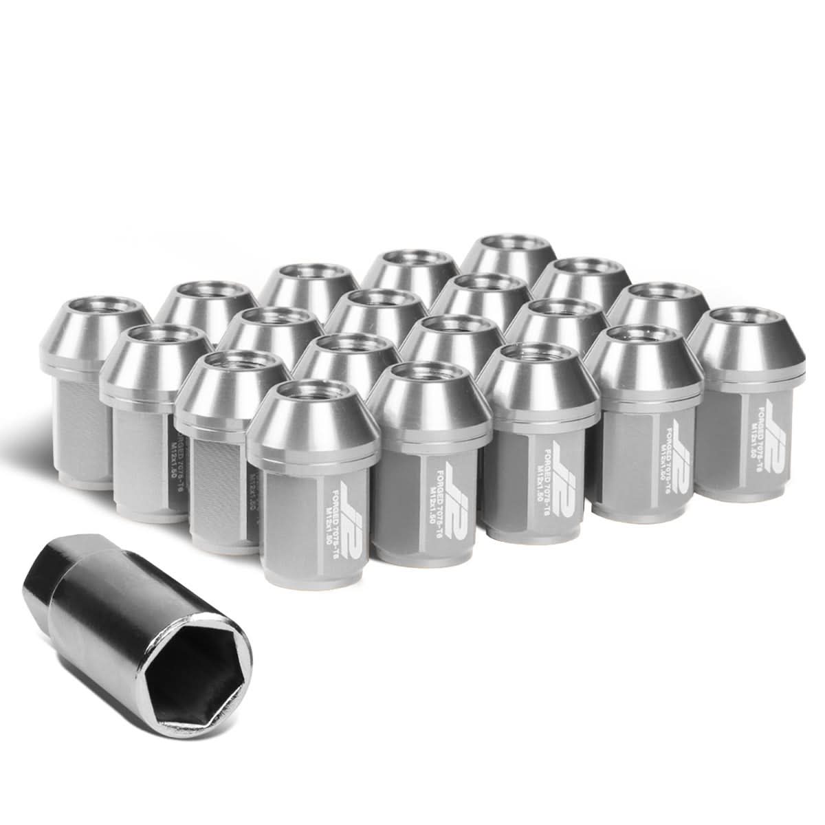 Aluminum Close-End Lug Nuts 35MM M12X1.5 20PCS w/ Adapter Silver