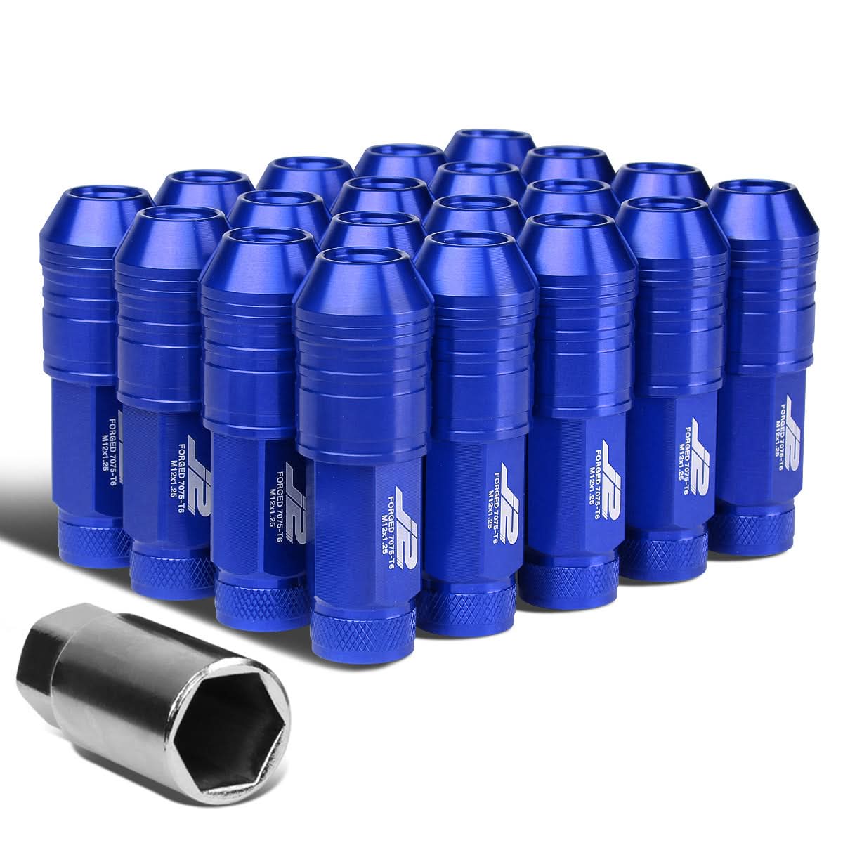 Aluminum Lug Nuts Open End 70mm M12x1.25 20pc Set with Key Blue