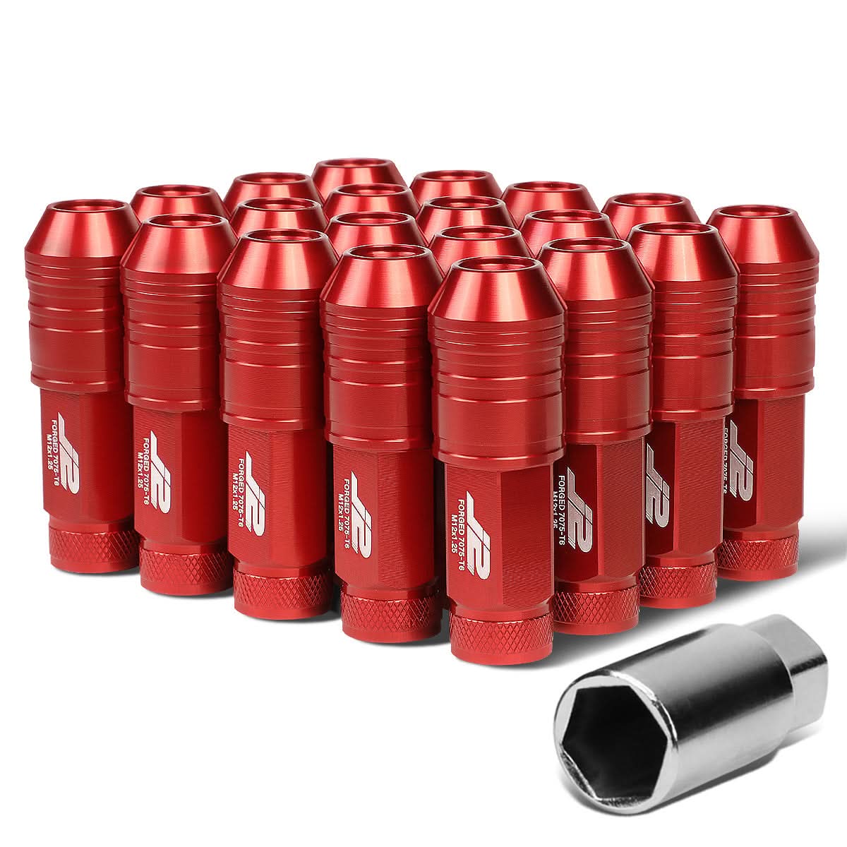 Red Aluminum Lug Nuts M12x1.25 Open End 70mm 20pc Set w/ Key