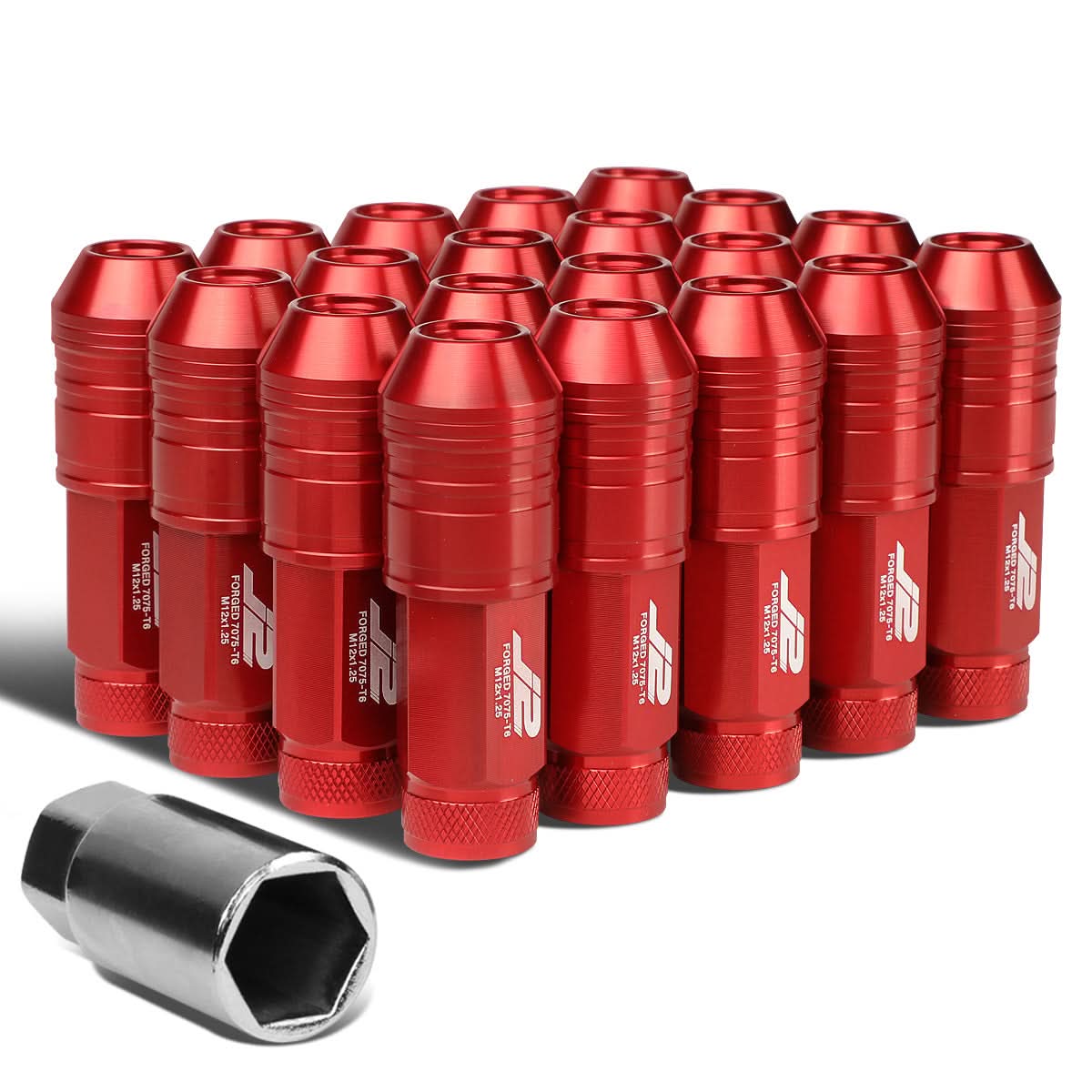 Red Aluminum Lug Nuts M12x1.25 Open End 70mm 20pc Set w/ Key