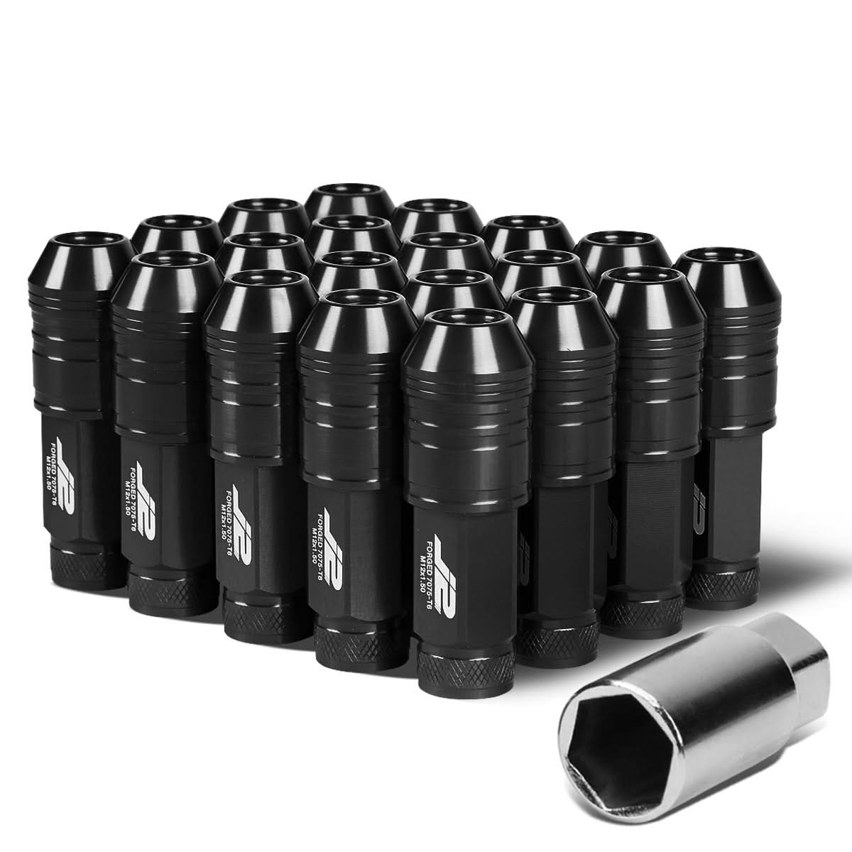 70MM Open-End Aluminum Lug Nuts M12x1.5 20PC Set with Adapter Black
