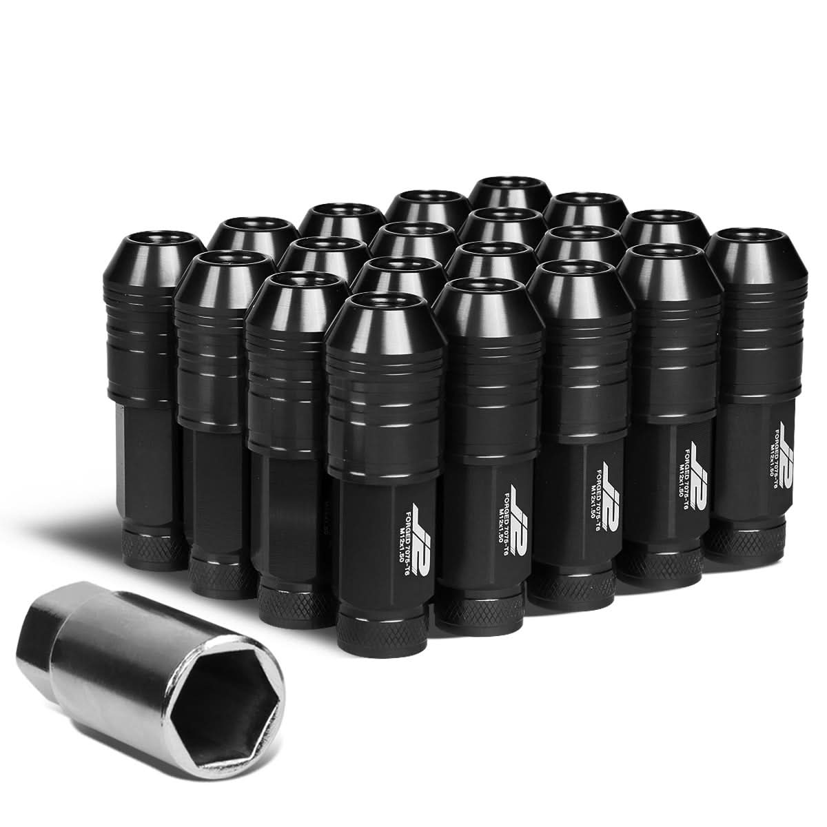 70MM Open-End Aluminum Lug Nuts M12x1.5 20PC Set with Adapter Black