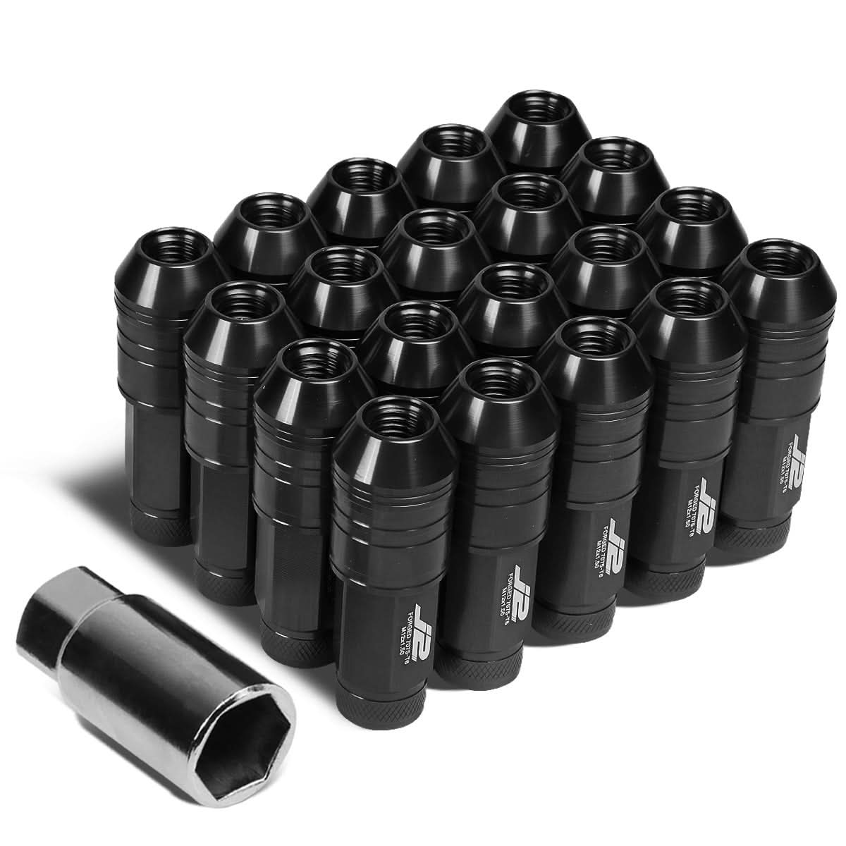 70MM Open-End Aluminum Lug Nuts M12x1.5 20PC Set with Adapter Black
