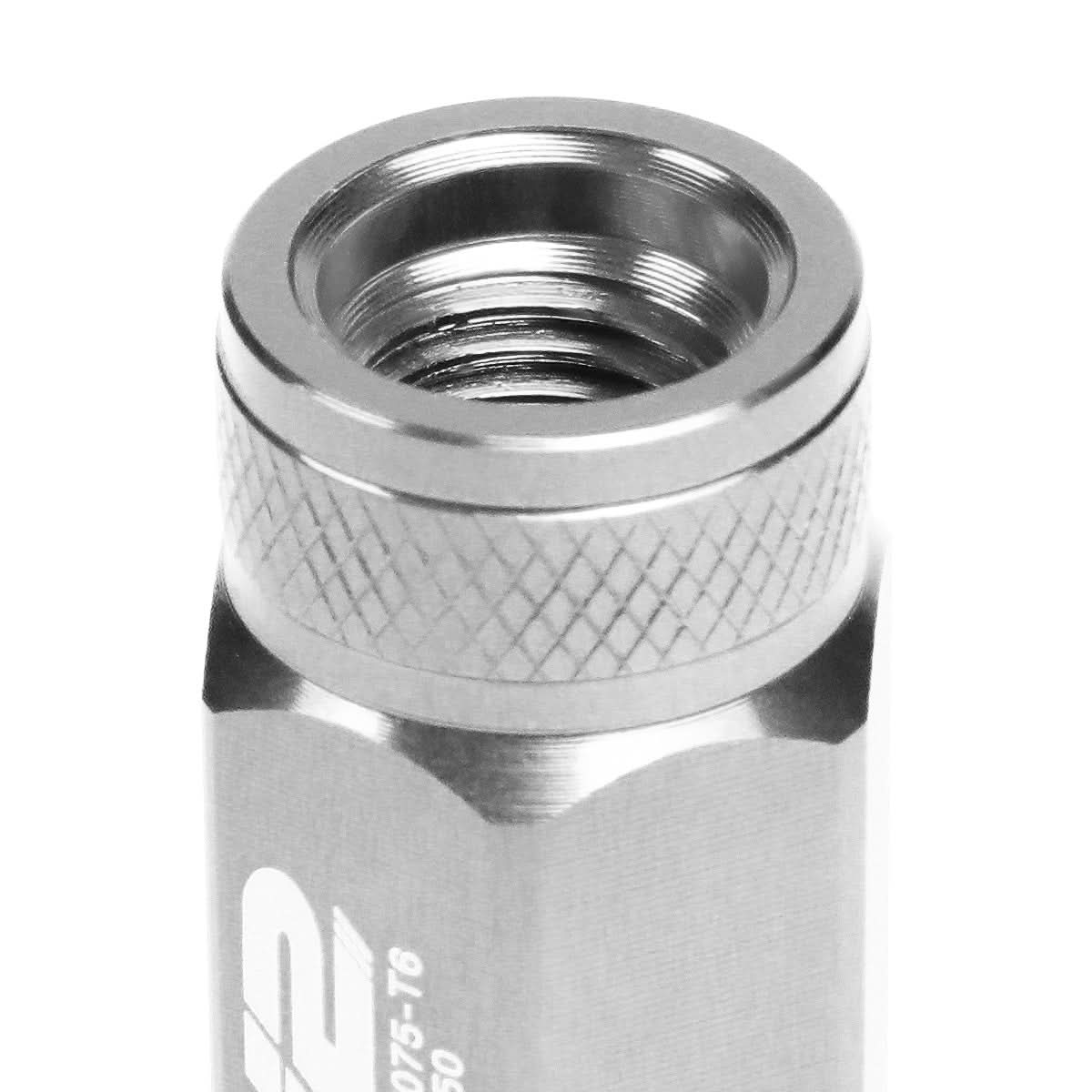Open End Aluminum Lug Nuts Set 70mm M12x1.5 20pcs w/ Adapter Silver