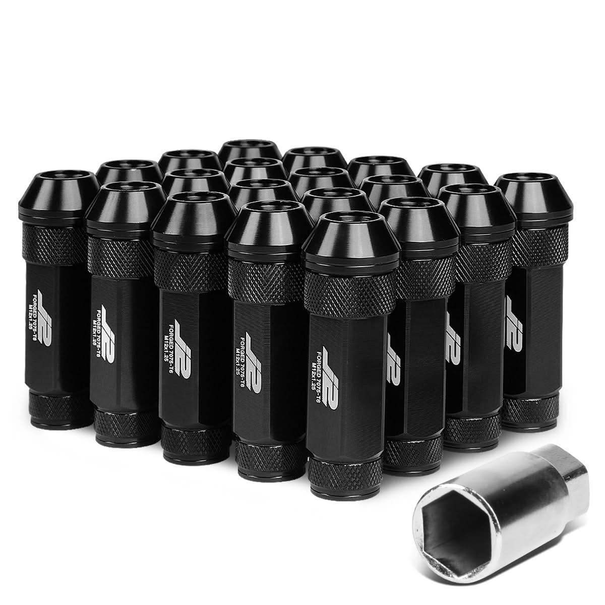 Aluminum Lug Nuts Open-End 70MM M12X1.25 20PCS w/ Adapter Black