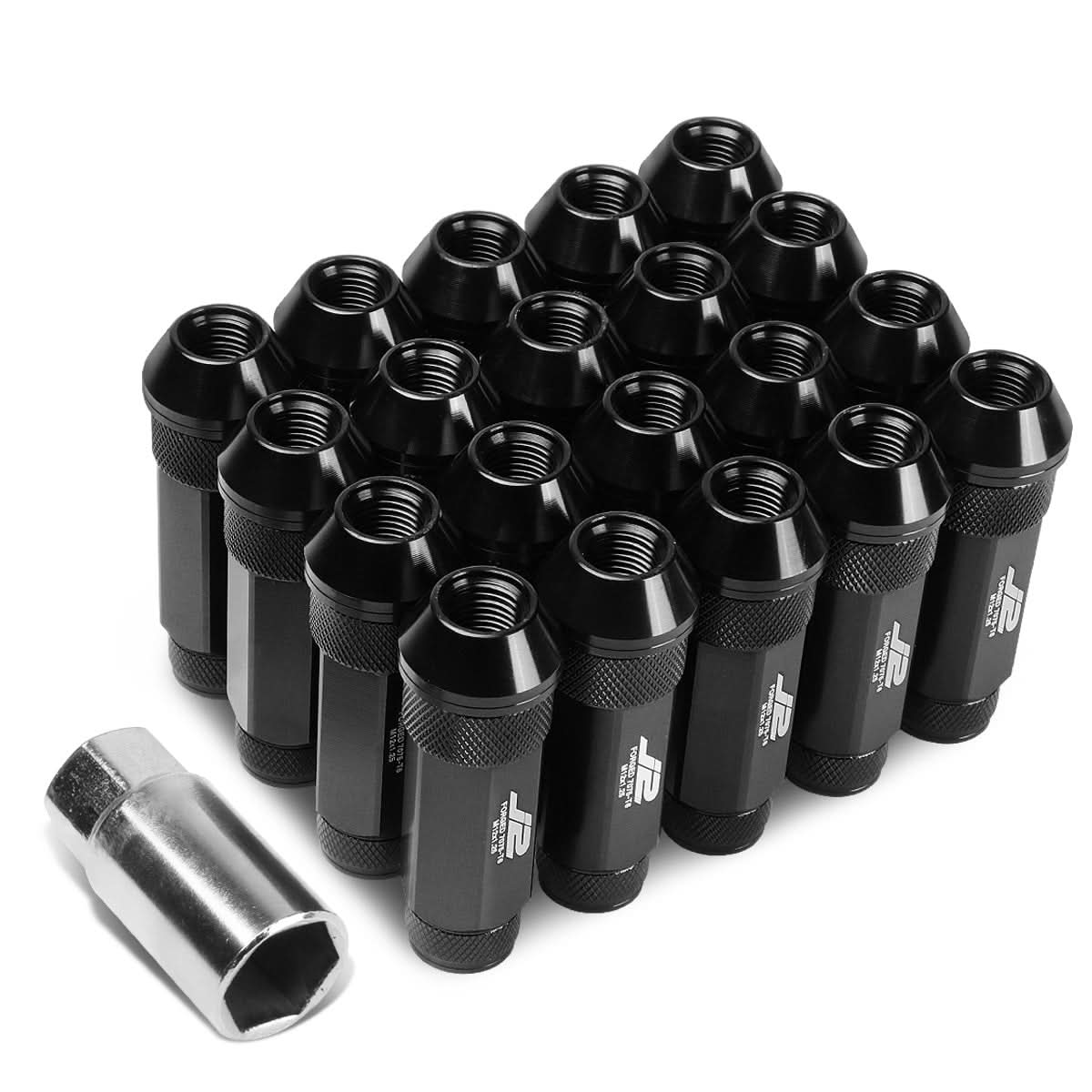 Aluminum Lug Nuts Open-End 70MM M12X1.25 20PCS w/ Adapter Black