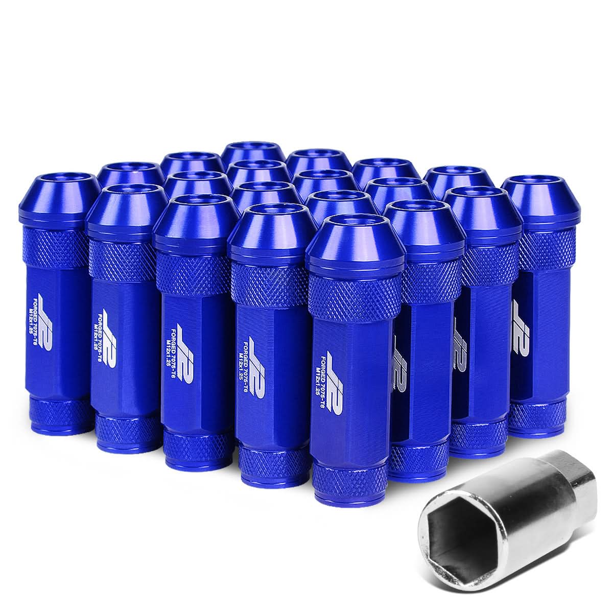Aluminum Lug Nuts Open-End 70MM M12X1.25 20PCS with Adapter Blue