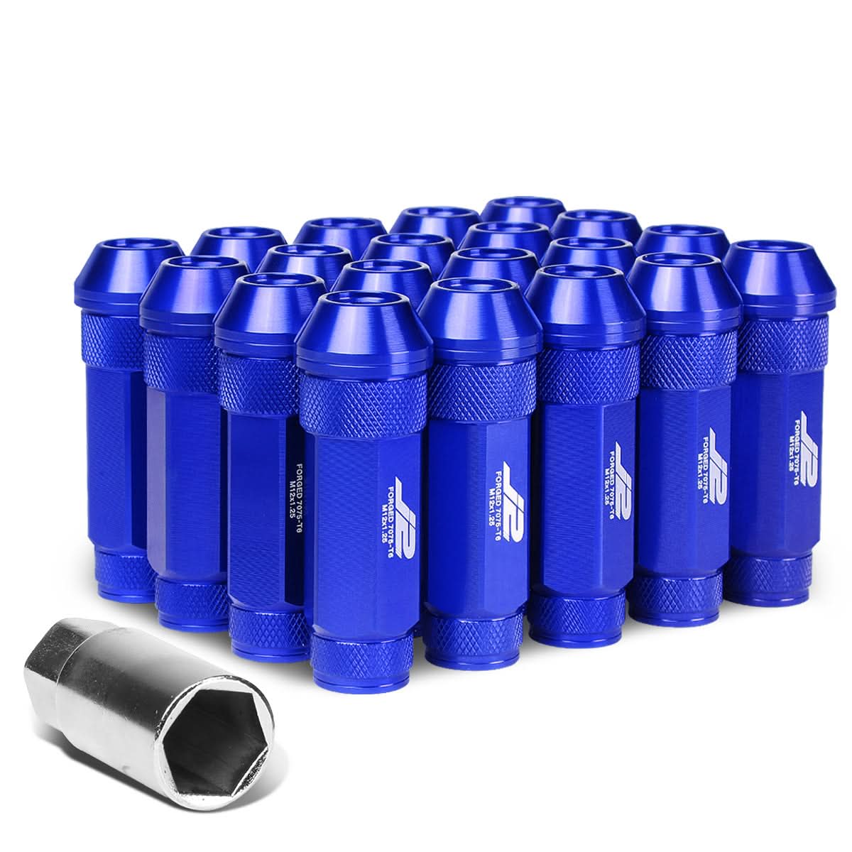 Aluminum Lug Nuts Open-End 70MM M12X1.25 20PCS with Adapter Blue