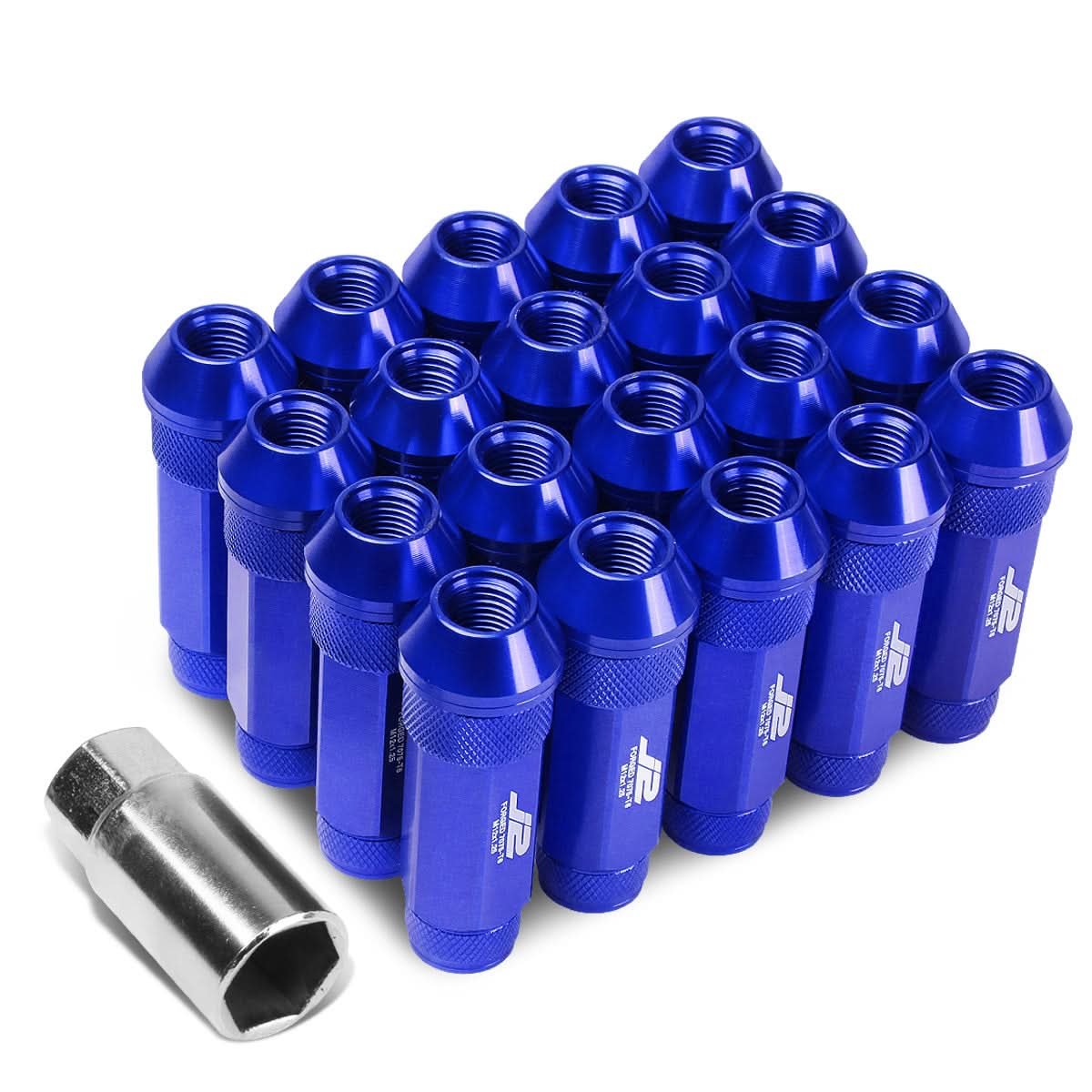Aluminum Lug Nuts Open-End 70MM M12X1.25 20PCS with Adapter Blue