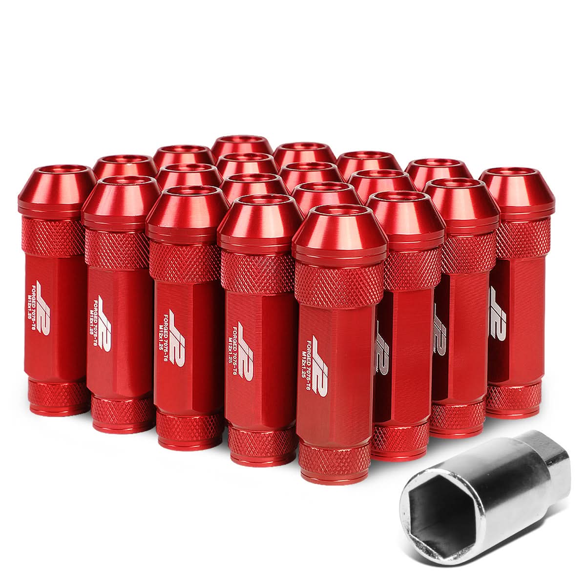 M12x1.25 70mm Open-End Aluminum Lug Nuts 20pc Set Red
