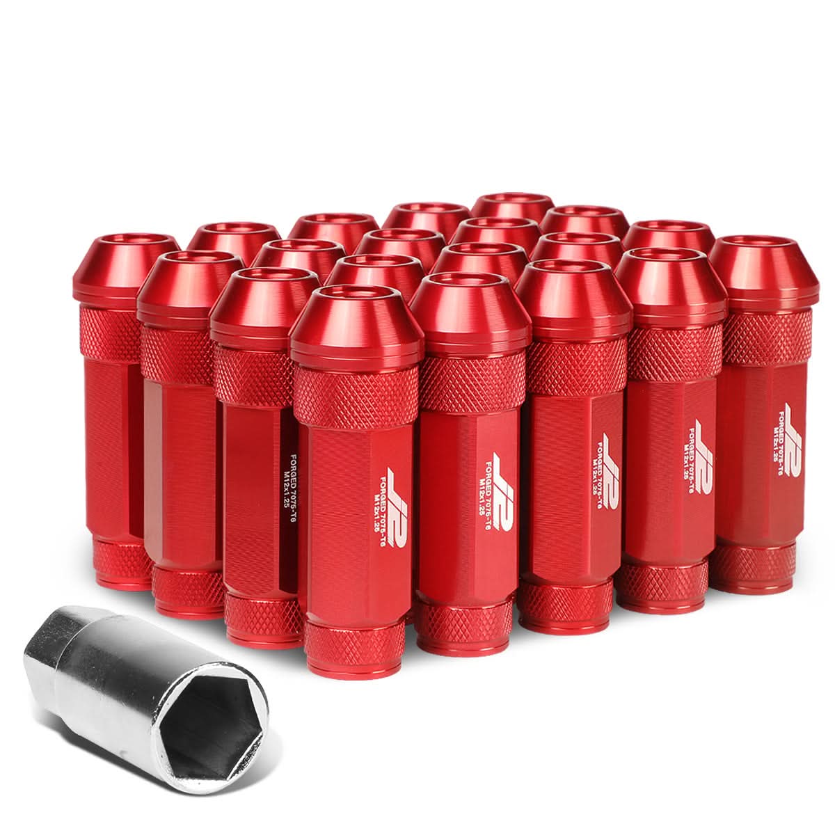 M12x1.25 70mm Open-End Aluminum Lug Nuts 20pc Set Red