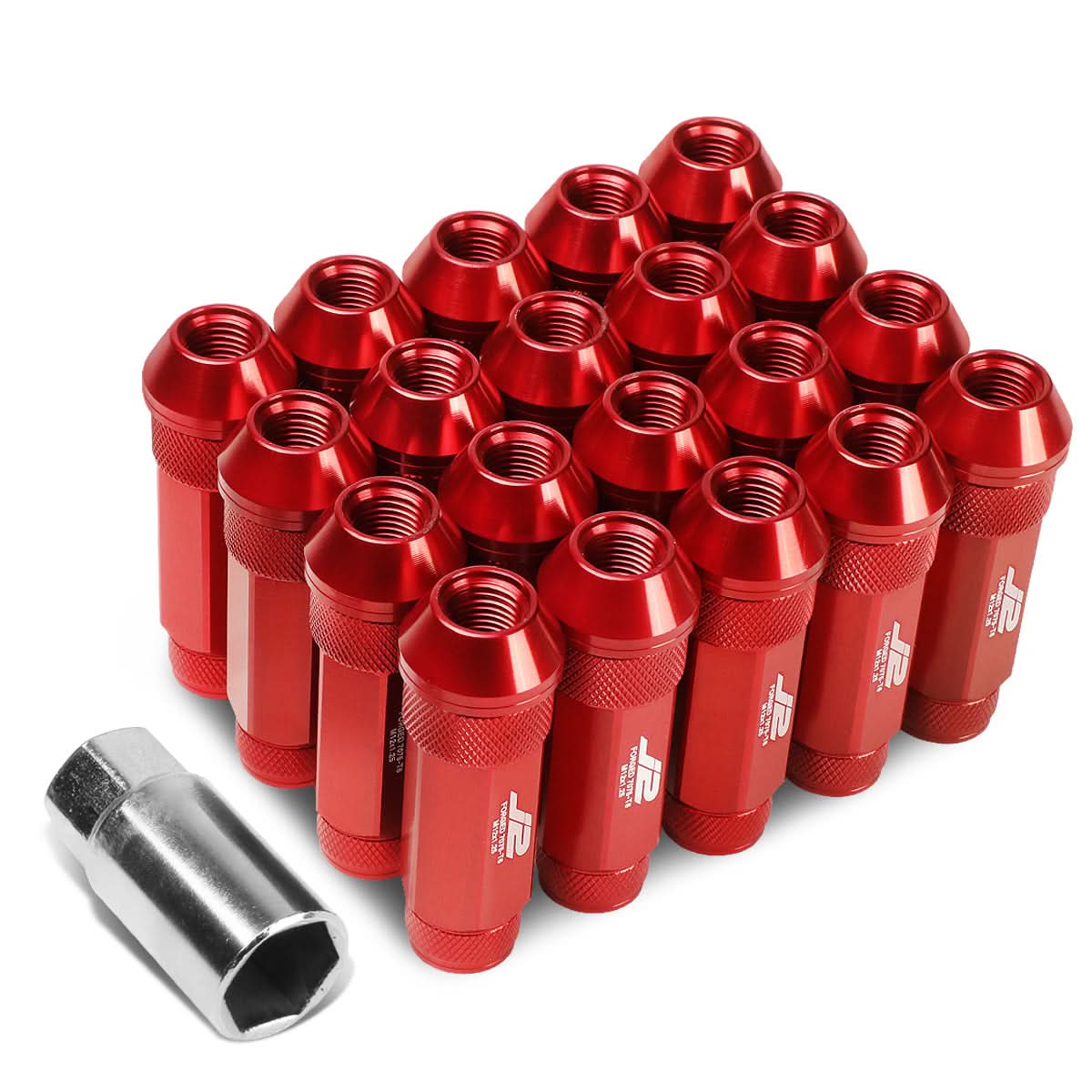 M12x1.25 70mm Open-End Aluminum Lug Nuts 20pc Set Red