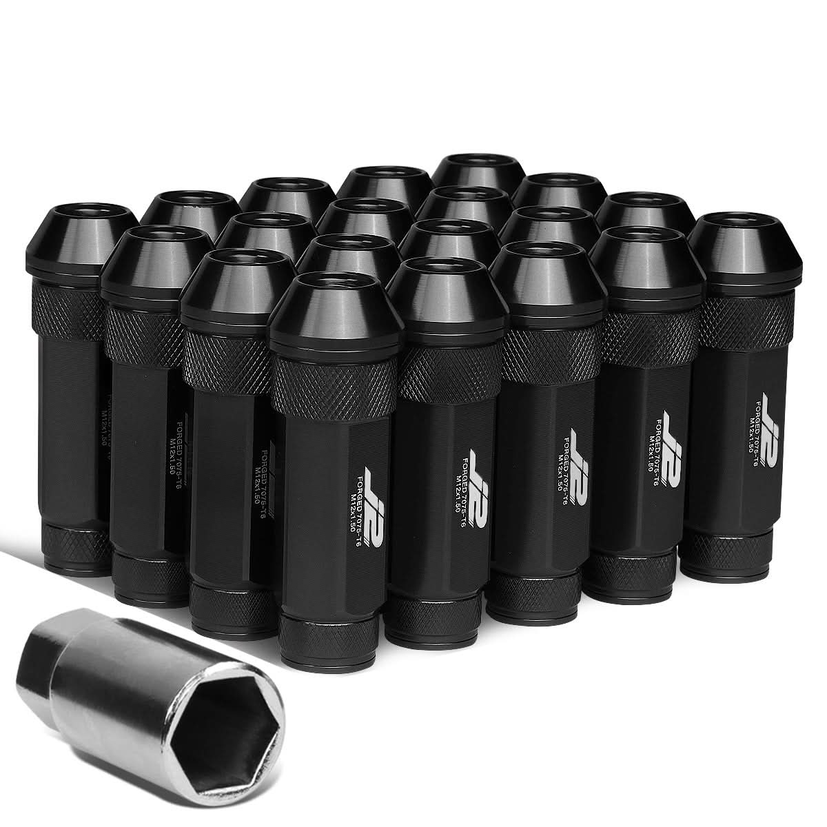 Aluminum Lug Nuts M12x1.5 70mm Open End Black 20pc Set with Key
