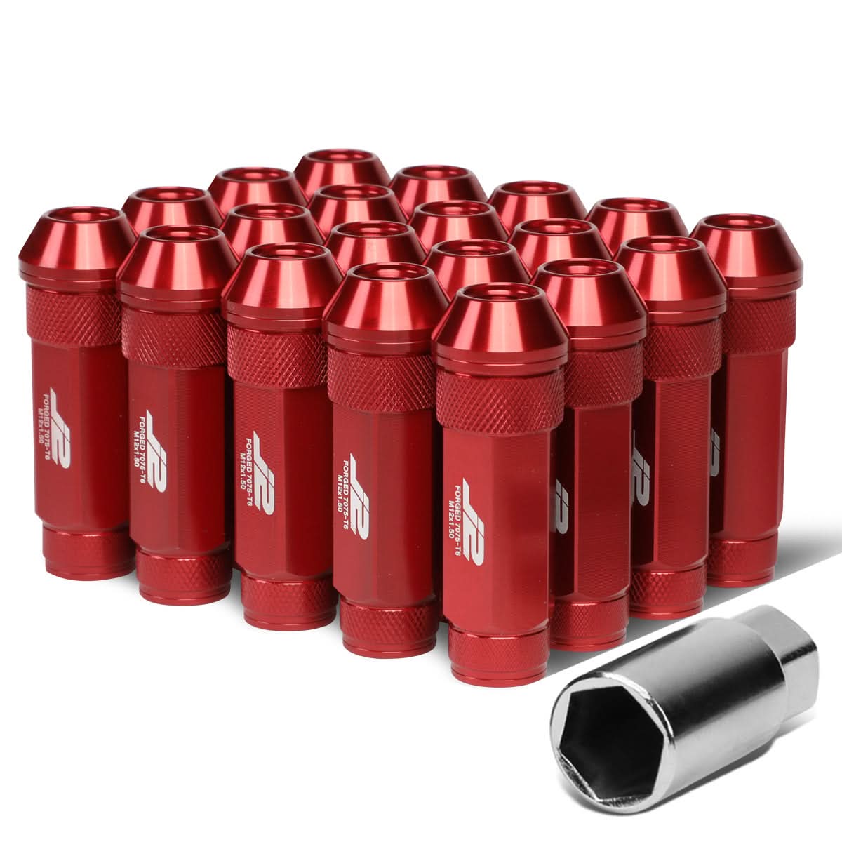 M12x1.5 70mm Red Aluminum Open-End Lug Nuts 20pc Set with Key
