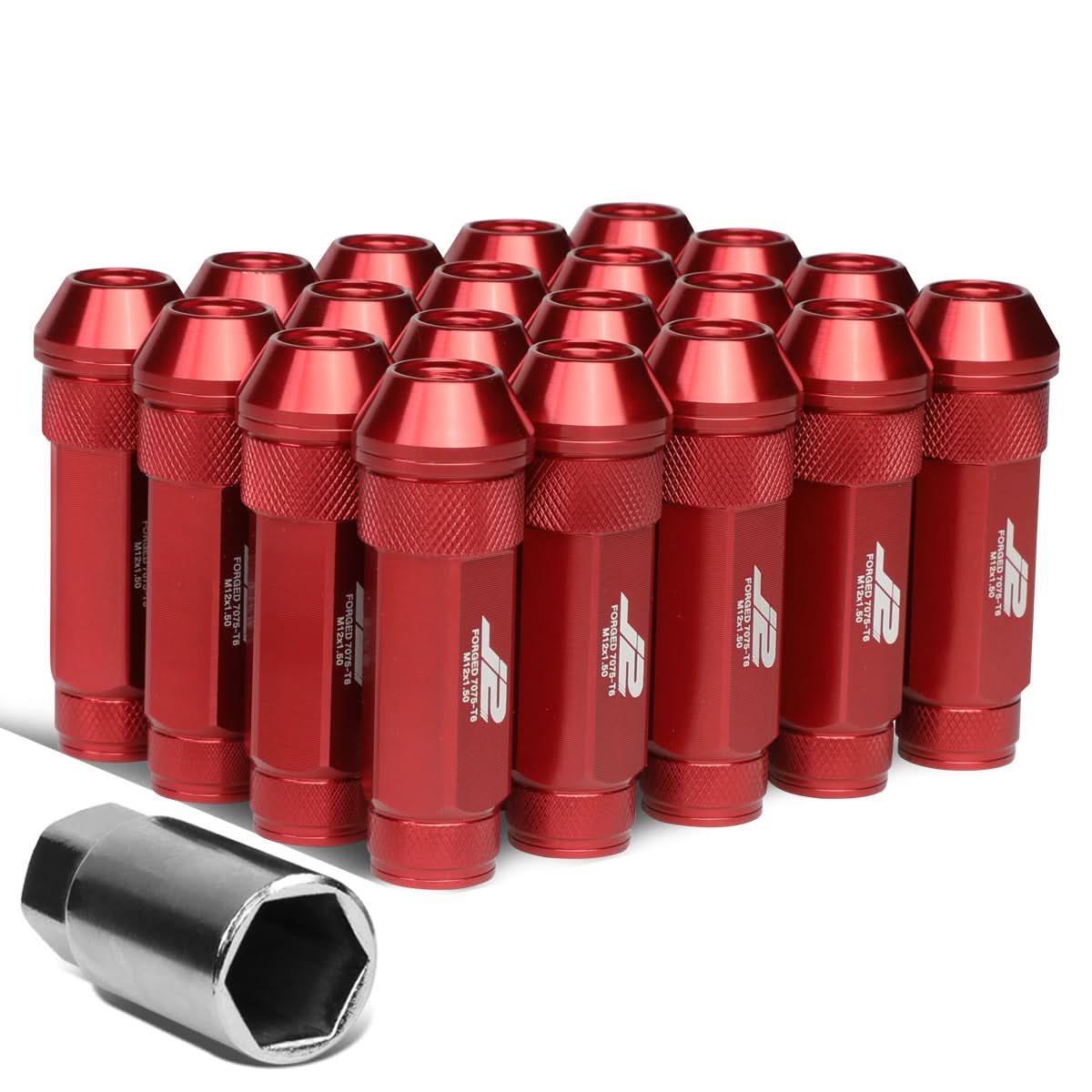 M12x1.5 70mm Red Aluminum Open-End Lug Nuts 20pc Set with Key