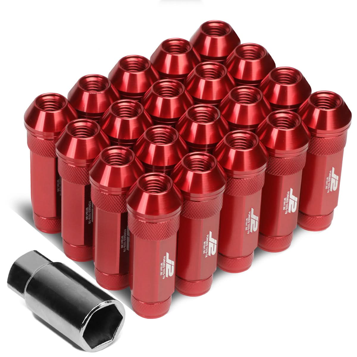 M12x1.5 70mm Red Aluminum Open-End Lug Nuts 20pc Set with Key