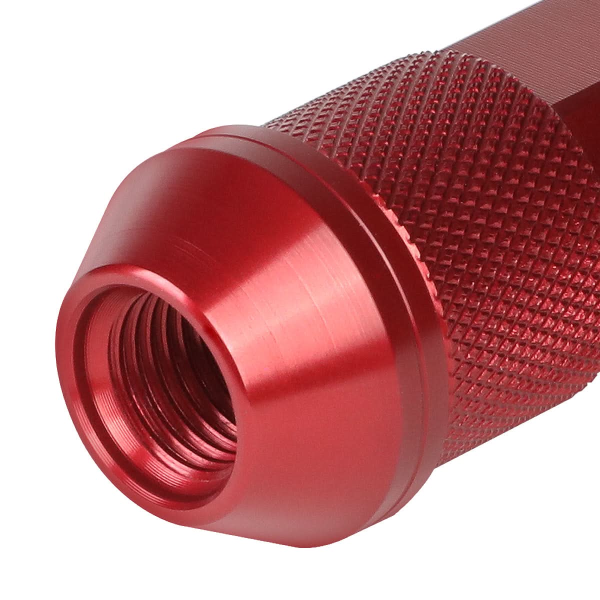 Aluminum Open-End Lug Nuts 90MM M12X1.25 Red 20PCS w/ Adapter