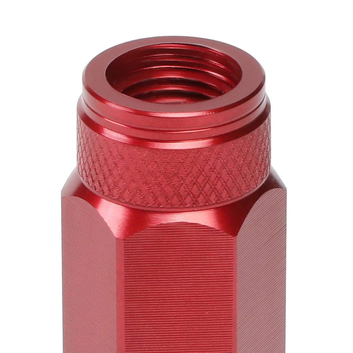 Aluminum Open-End Lug Nuts 90MM M12X1.25 Red 20PCS w/ Adapter